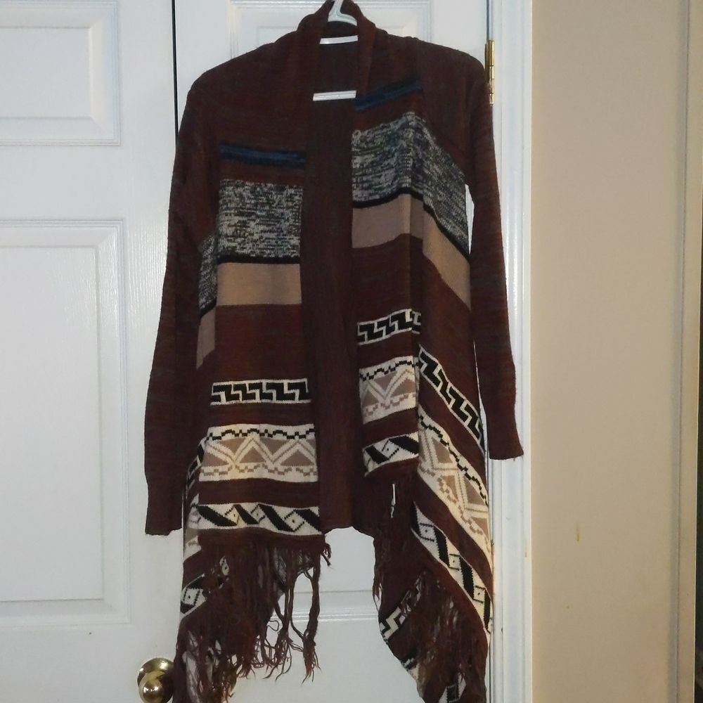 Another Story boho western watefall fringe cardigan Sz S